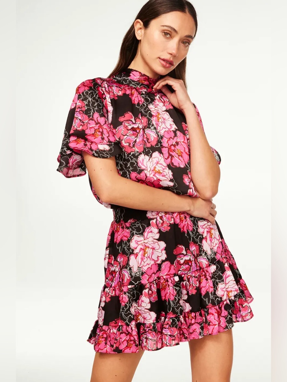 Misa Los Angeles Saffie Pink Floral Ruffle Mini Dress ❤️❤️